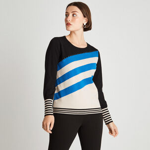 Sweater Diseño De Líneas Y Tachas Azul Cielo